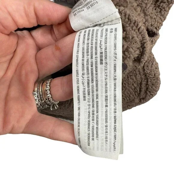 Abercrombie Kids Sherpa Hoodie Jacket Brown Size 15/16 With Kangaroo Pocket Hood - Picture 7 of 7